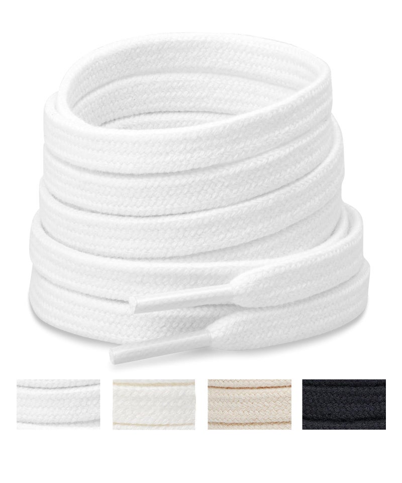Handshop Wide Flat Athletic Shoelaces 5/16"(2 Pair) - Shoe Laces for Sneakers and Casual Shoes Replacements White 55 inch (140cm) - Image 1